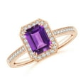 thumbnail image 1 of ANGARA Natural Emerald-Cut Amethyst Engagement Ring with Diamond Halo in 14K Rose Gold for Women (Size-7x5mm) | February Birthstone, Anniversary, Jewelry Gift for Women | Natural Amethyst Ring, 1 of 9