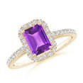 thumbnail image 1 of ANGARA Natural Emerald-Cut Amethyst Halo Ring in 14K Yellow Gold for Women (Size-7x5mm) | February Birthstone, Birthday, Anniversary, Jewelry Gift for Women | Natural Amethyst Ring, 1 of 9