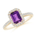 thumbnail image 1 of ANGARA Natural Emerald-Cut Amethyst Halo Ring in 14K Yellow Gold for Women (Size-7x5mm) | February Birthstone, Birthday, Anniversary, Jewelry Gift for Women | Natural Amethyst Ring, 1 of 9