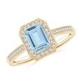 thumbnail image 1 of ANGARA Natural Emerald-Cut Aquamarine Engagement Ring with Diamond Halo in 14K Yellow Gold for Women (Size-7x5mm) | March Birthstone, Anniversary, Jewelry Gift for Women | Natural Aquamarine Ring, 1 of 7