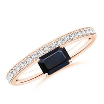 ANGARA Natural Emerald-Cut Blue Sapphire Solitaire Ring With Diamonds in 14K Rose Gold for Women (Size-6x4mm) | September Birthstone, Anniversary, Jewelry Gift for Women | Natural Blue Sapphire Ring