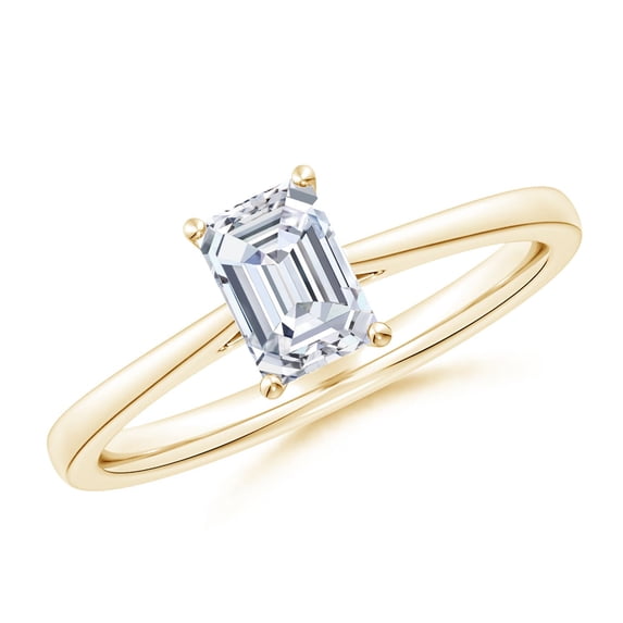 ANGARA Natural Emerald-Cut Diamond Engagement Ring in 14K Yellow Gold for Women (Size-6.5x4.5mm| Color-G| Clarity-VS2) | April Birthstone, Anniversary, Jewelry Gift for Women | Natural Diamond Ring