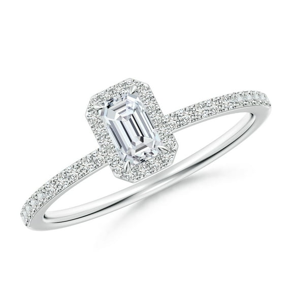 ANGARA Natural Emerald-Cut Diamond Halo Engagement Ring in 14K White Gold for Women (Size-5x3mm| Color-H| Clarity-SI2) | April Birthstone, Anniversary, Jewelry Gift for Women | Natural Diamond Ring