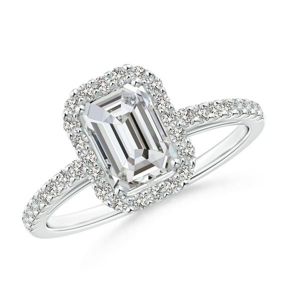 ANGARA Natural Emerald-Cut Diamond Halo Ring in 14K White Gold for Women (Size-5x3mm| Color-I-J| Clarity-I1-I2) | April Birthstone, Anniversary, Jewelry Gift for Women | Natural Diamond Ring