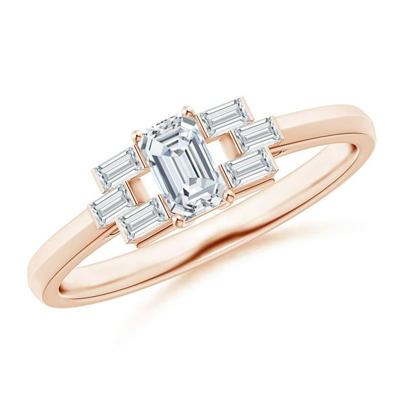 ANGARA Natural Emerald-Cut Diamond Rectangle Link Ring in 14K Rose Gold for Women (Size-5x3mm| Color-G| Clarity-VS2) | April Birthstone, Anniversary, Jewelry Gift for Women | Natural Diamond Ring