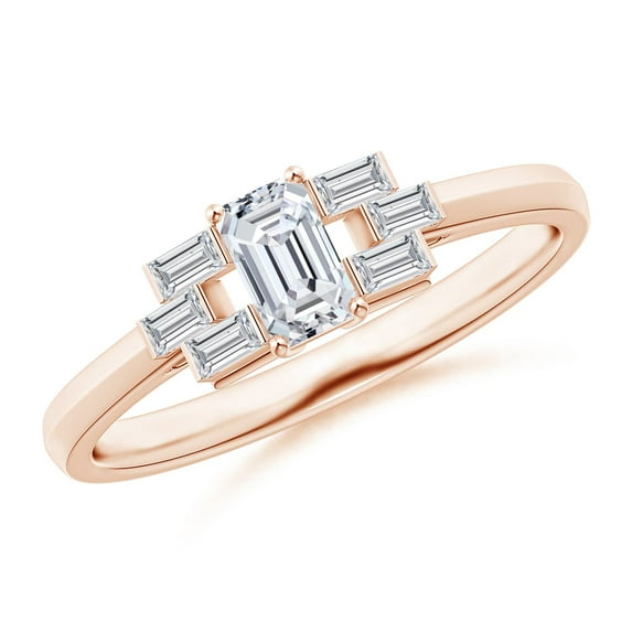 ANGARA Natural Emerald-Cut Diamond Rectangle Link Ring in 14K Rose Gold for Women (Size-5x3mm| Color-H| Clarity-SI2) | April Birthstone, Anniversary, Jewelry Gift for Women | Natural Diamond Ring