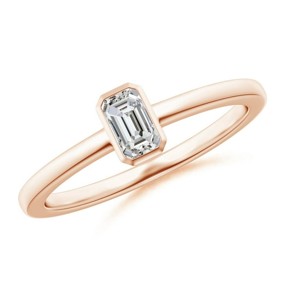 ANGARA Natural Emerald-Cut Diamond Solitaire Ring in 14K Rose Gold for Women (Size-5x3mm| Color-I-J| Clarity-I1-I2) | April Birthstone, Anniversary, Jewelry Gift for Women | Natural Diamond Ring