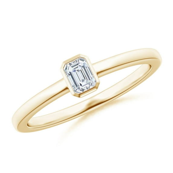 ANGARA Natural Emerald-Cut Diamond Solitaire Ring in 14K Yellow Gold for Women (Size-4x3mm| Color-G| Clarity-VS2) | April Birthstone, Anniversary, Jewelry Gift for Women | Natural Diamond Ring
