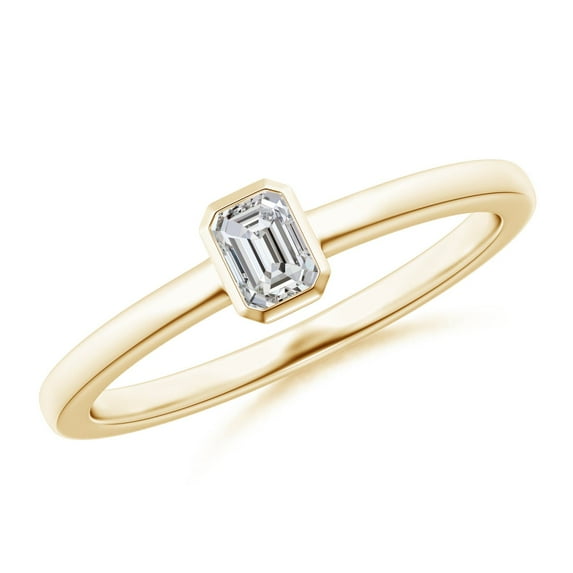 ANGARA Natural Emerald-Cut Diamond Solitaire Ring in 14K Yellow Gold for Women (Size-4x3mm| Color-I-J| Clarity-I1-I2) | April Birthstone, Anniversary, Jewelry Gift for Women | Natural Diamond Ring