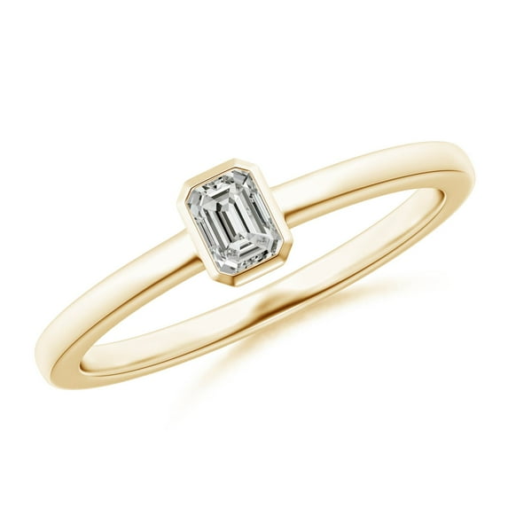 ANGARA Natural Emerald-Cut Diamond Solitaire Ring in 14K Yellow Gold for Women (Size-4x3mm| Color-K| Clarity-I3) | April Birthstone, Anniversary, Jewelry Gift for Women | Natural Diamond Ring