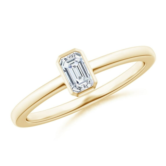 ANGARA Natural Emerald-Cut Diamond Solitaire Ring in 14K Yellow Gold for Women (Size-5x3mm| Color-G| Clarity-VS2) | April Birthstone, Anniversary, Jewelry Gift for Women | Natural Diamond Ring