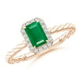 thumbnail image 1 of ANGARA Natural Emerald-Cut Emerald Halo Twisted Shank Engagement Ring in 14K Rose Gold for Women (Size-6x4mm) | May Birthstone, Birthday, Anniversary, Jewelry Gift for Women | Natural Emerald Ring, 1 of 8
