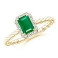 thumbnail image 1 of ANGARA Natural Emerald-Cut Emerald Halo Twisted Shank Engagement Ring in 14K Yellow Gold for Women (Size-6x4mm) | May Birthstone, Birthday, Anniversary, Jewelry Gift for Women | Natural Emerald Ring, 1 of 8