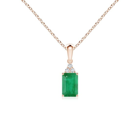 ANGARA Natural Emerald-Cut Emerald Pendant with Diamond Trio in 14K Rose Gold for Women (Size-6x4mm) | May Birthstone, Birthday, Anniversary, Jewelry Gift for Women | Natural Emerald Necklace