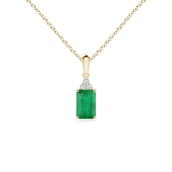 ANGARA Natural Emerald-Cut Emerald Pendant with Diamond Trio in 14K Yellow Gold for Women (Size-6x4mm) | May Birthstone, Birthday, Anniversary, Jewelry Gift for Women | Natural Emerald Necklace