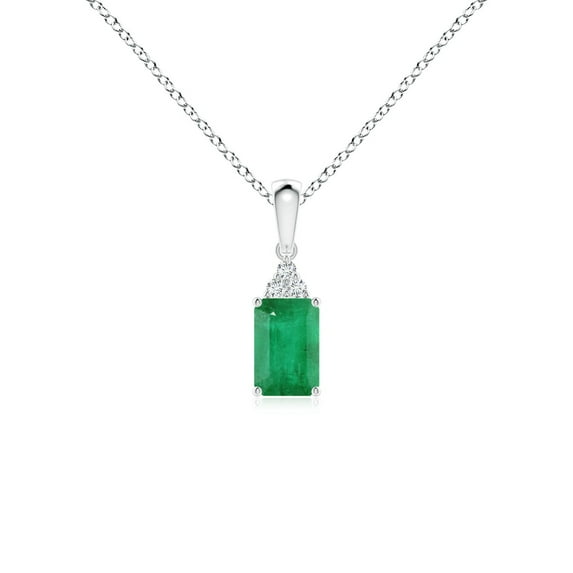 ANGARA Natural Emerald-Cut Emerald Pendant with Diamond Trio in 925 Sterling Silver for Women (Size-6x4mm) | May Birthstone, Birthday, Anniversary, Jewelry Gift for Women | Natural Emerald Necklace
