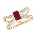 thumbnail image 1 of ANGARA Natural Emerald-Cut Ruby Criss Cross Solitaire Ring in 14K Rose Gold for Women (Size-6x4mm) | July Birthstone Jewelry for Her, 1 of 10