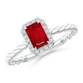 thumbnail image 1 of ANGARA Natural Emerald-Cut Ruby Halo Twisted Shank Engagement Ring in 14K White Gold for Women (Size-6x4mm) | July Birthstone, Birthday, Anniversary, Jewelry Gift for Women | Natural Ruby Ring, 1 of 9