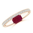thumbnail image 1 of ANGARA Natural Emerald-Cut Ruby Off-Centered Solitaire Ring With Diamonds in 14K Rose Gold for Women (Size-6x4mm) | July Birthstone, Birthday, Anniversary, Jewelry Gift for Women | Natural Ruby Ring, 1 of 9