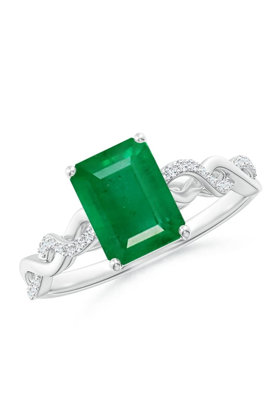 Natural Emerald-Cut Solitaire Emerald Infinity Twist Ring in 925 Sterling Silver for Women (Size-8x6mm) | May Birthstone, Birthday, Anniversary, Jewelry Gift for Women | Natural Emerald Ring