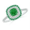 thumbnail image 1 of ANGARA Natural Emerald and Diamond Double Halo Ring in 14K White Gold for Women (Size-5mm) | May Birthstone, Birthday, Anniversary, Jewelry Gift for Women | Natural Emerald Ring, 1 of 7