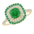 thumbnail image 1 of ANGARA Natural Emerald and Diamond Double Halo Ring in 14K Yellow Gold for Women (Size-6mm) | May Birthstone, Birthday, Anniversary, Jewelry Gift for Women | Natural Emerald Ring, 1 of 8