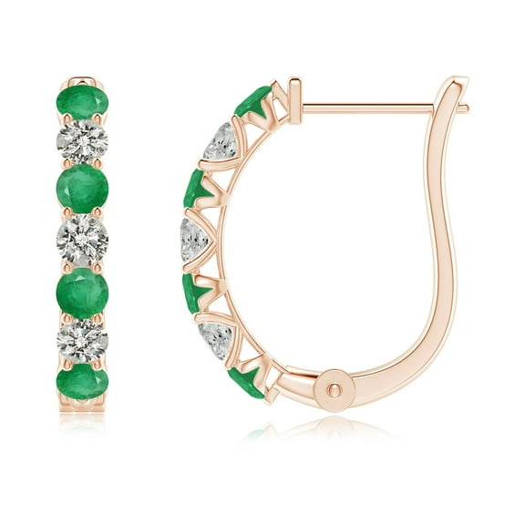 ANGARA Natural Emerald and Diamond Huggie Hoop Earrings in 14K Rose Gold for Women (Size-2.8mm) | May Birthstone, Birthday, Anniversary, Jewelry Gift for Women | Natural Emerald Earrings