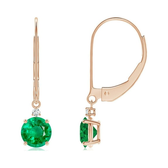 ANGARA Natural Emerald and Diamond Leverback Drop Earrings in 14K Rose Gold for Women (Size-5mm) | May Birthstone, Birthday, Anniversary, Jewelry Gift for Women | Natural Emerald Earrings