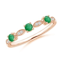 ANGARA Natural Emerald & Diamond Marquise and Dot Ring in 14K Rose Gold for Women (Size-2.7mm) | May Birthstone, Birthday, Anniversary, Jewelry Gift for Women | Natural Emerald Ring