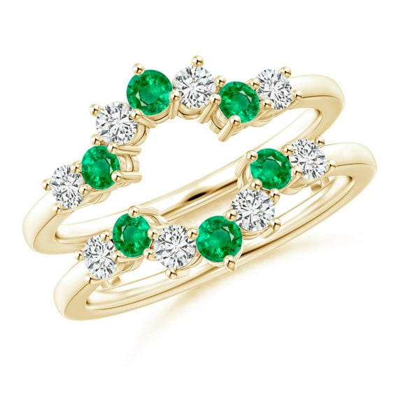 ANGARA Natural Emerald and Diamond Sunburst Ring Wrap in 14K Yellow Gold for Women (Size-2.6mm) | May Birthstone, Birthday, Anniversary, Jewelry Gift for Women | Natural Emerald Ring