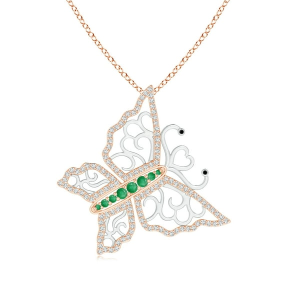 ANGARA Natural Emerald and Diamond Tilted Butterfly Pendant in Two Tone in 14K Rose & White Gold for Women (Size-2mm) | May Birthstone, Anniversary, Jewelry Gift for Women | Natural Emerald Necklace