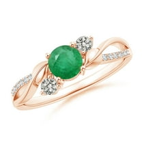 ANGARA Natural Emerald and Diamond Twisted Vine Engagement Ring in 14K Rose Gold for Women (Size-5mm) | May Birthstone, Birthday, Anniversary, Jewelry Gift for Women | Natural Emerald Ring
