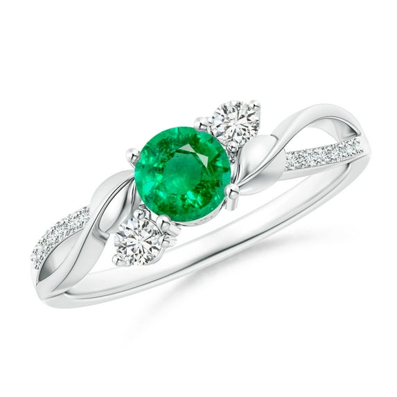 ANGARA Natural Emerald and Diamond Twisted Vine Engagement Ring in 14K White Gold for Women (Size-5mm) | May Birthstone, Birthday, Anniversary, Jewelry Gift for Women | Natural Emerald Ring
