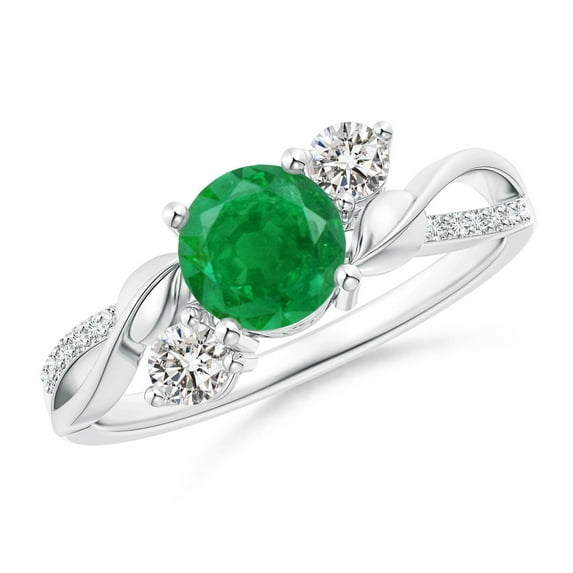 ANGARA Natural Emerald and Diamond Twisted Vine Engagement Ring in 14K White Gold for Women (Size-6mm) | May Birthstone, Birthday, Anniversary, Jewelry Gift for Women | Natural Emerald Ring