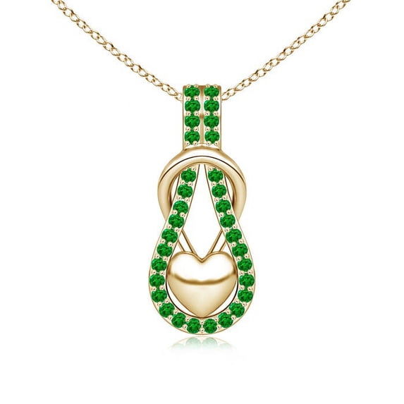 ANGARA Natural Emerald Infinity Knot Pendant with Puffed Heart in 14K Yellow Gold for Women (Size-1.3mm) | May Birthstone, Birthday, Anniversary, Jewelry Gift for Women | Natural Emerald Necklace