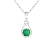 Natural Emerald Knotted Heart Pendant with Diamond in 925 Sterling Silver for Women (Size-5mm) | May Birthstone, Birthday, Anniversary, Jewelry Gift for Women |