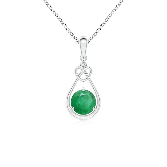 ANGARA Natural Emerald Knotted Heart Pendant with Diamond in 925 Sterling Silver for Women (Size-5mm) | May Birthstone, Birthday, Anniversary, Jewelry Gift for Women | Natural Emerald Necklace