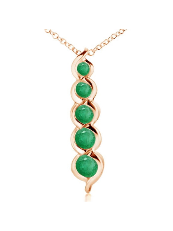 Natural Emerald Necklace for Women in 14K Rose Gold - Five Stone Round Emerald Journey Pendant Necklace, May Birthstone Jewelry