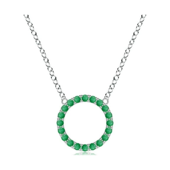 ANGARA Natural Emerald Open Circle Eternity Pendant in 14K White Gold for Women (Size-1.5mm) | May Birthstone, Birthday, Anniversary, Jewelry Gift for Women | Natural Emerald Necklace