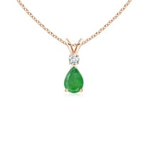 ANGARA Natural Emerald Teardrop Pendant with Diamond in 14K Rose Gold for Women (Size-6x4mm) | May Birthstone, Birthday, Anniversary, Jewelry Gift for Women | Natural Emerald Necklace