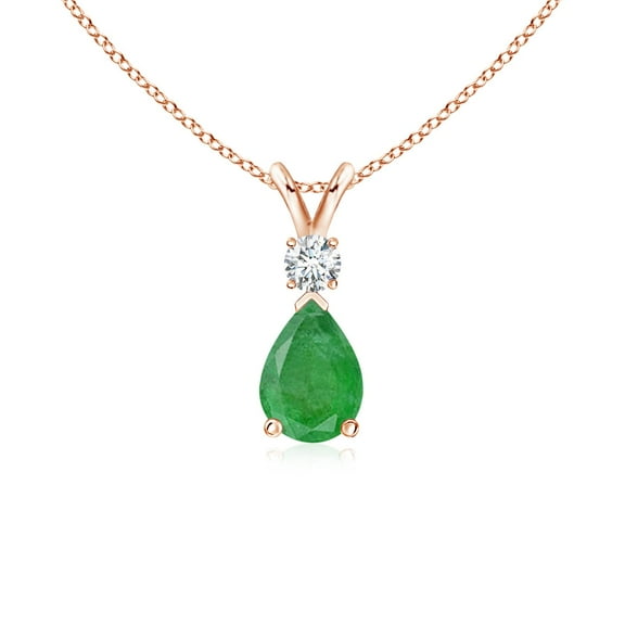 ANGARA Natural Emerald Teardrop Pendant with Diamond in 14K Rose Gold for Women (Size-7x5mm) | May Birthstone, Birthday, Anniversary, Jewelry Gift for Women | Natural Emerald Necklace