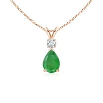 ANGARA Natural Emerald Teardrop Pendant with Diamond in 14K Rose Gold for Women (Size-7x5mm) | May Birthstone, Birthday, Anniversary, Jewelry Gift for Women | Natural Emerald Necklace