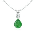 thumbnail image 1 of Angara Necklace - Natural Emerald Teardrop Pendant Necklace with Diamond in 14K White Gold for Women (Size-8x6mm) | May Birthstone Jewelry, Birthday, Anniversary, Christmas, Jewelry Gift for Women, 1 of 10