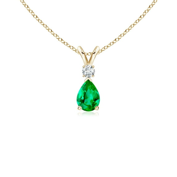 ANGARA Natural Emerald Teardrop Pendant with Diamond in 14K Yellow Gold for Women (Size-6x4mm) | May Birthstone, Birthday, Anniversary, Jewelry Gift for Women | Natural Emerald Necklace