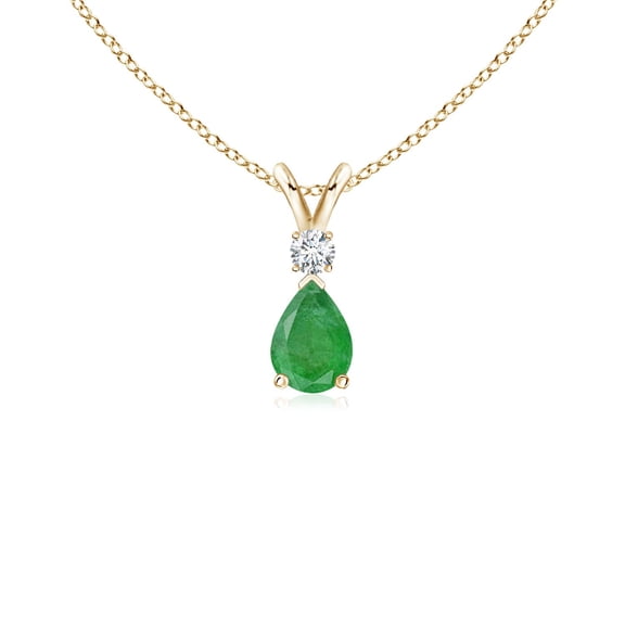 Angara Necklace - Natural Emerald Teardrop Pendant Necklace with Diamond in 14K Yellow Gold for Women (Size-6x4mm) | May Birthstone Jewelry, Birthday, Anniversary, Christmas, Jewelry Gift for Women