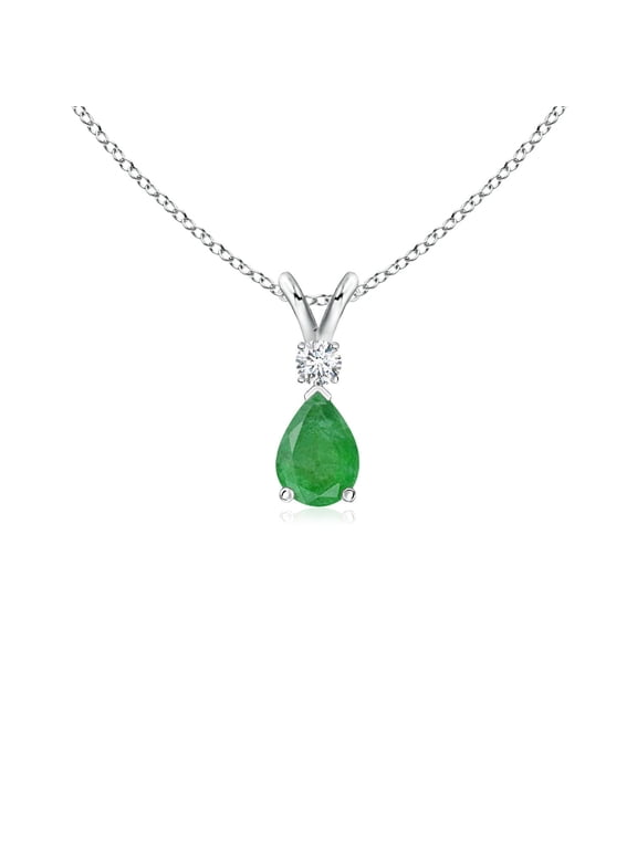 Necklace - Natural Emerald Teardrop Pendant Necklace with Diamond in 925 Sterling Silver for Women (Size-6x4mm) | May Birthstone, Birthday, Anniversary, Christmas, Jewelry Gift for Women