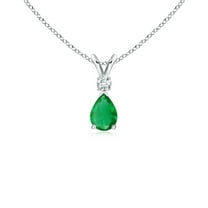 ANGARA Natural Emerald Teardrop Pendant with Diamond in 925 Sterling Silver for Women (Size-6x4mm) | May Birthstone, Birthday, Anniversary, Jewelry Gift for Women | Natural Emerald Necklace