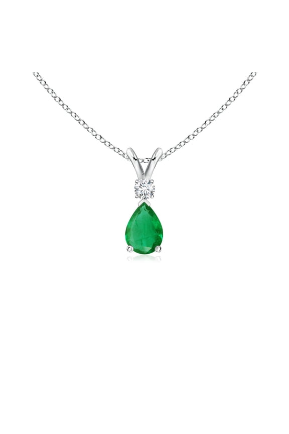 Natural Emerald Teardrop Pendant with Diamond in 925 Sterling Silver for Women (Size-6x4mm) | May Birthstone, Birthday, Anniversary, Jewelry Gift for Women | Natural Emerald Necklace