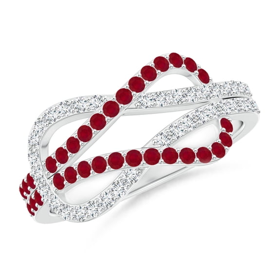 ANGARA Natural Encrusted Ruby and Diamond Infinity Knot Ring in 14K White Gold for Women (Size-1.3mm) | July Birthstone, Birthday, Anniversary, Jewelry Gift for Women | Natural Ruby Ring