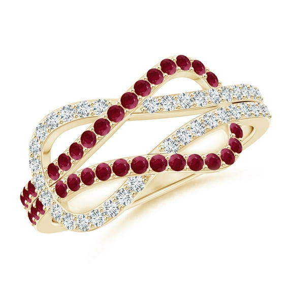 ANGARA Natural Encrusted Ruby and Diamond Infinity Knot Ring in 14K Yellow Gold for Women (Size-1.3mm) | July Birthstone Jewelry for Her | Natural Ruby Rings